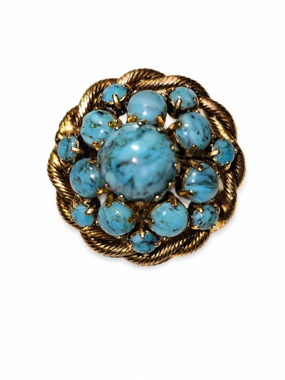 Vintage 1960's Manfred Kleinfert Faux Turquoise Cabochons, 41 Marked, Brooch